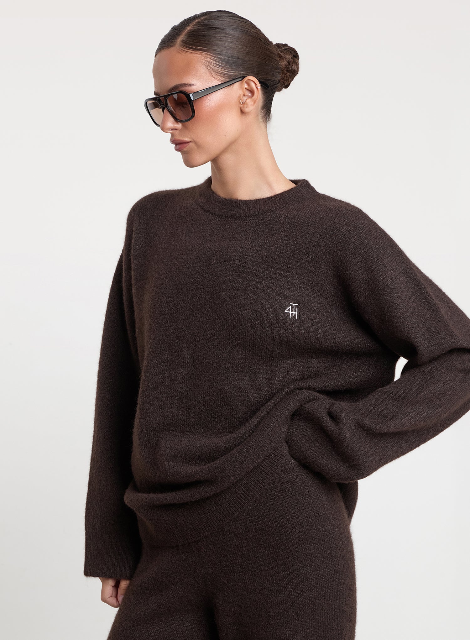 Chocolate Knitted Slogan Back Jumper